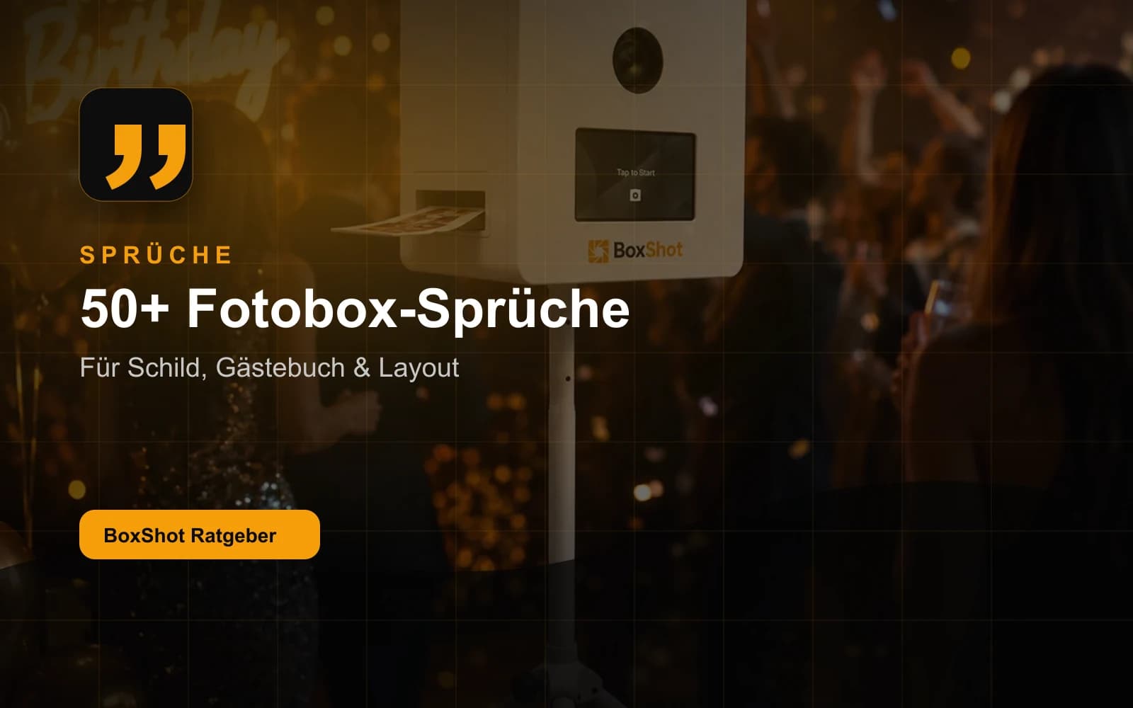 Ratgeber-Bild mit Fotobox-Sprüchen für Schild, Gästebuch und Layout