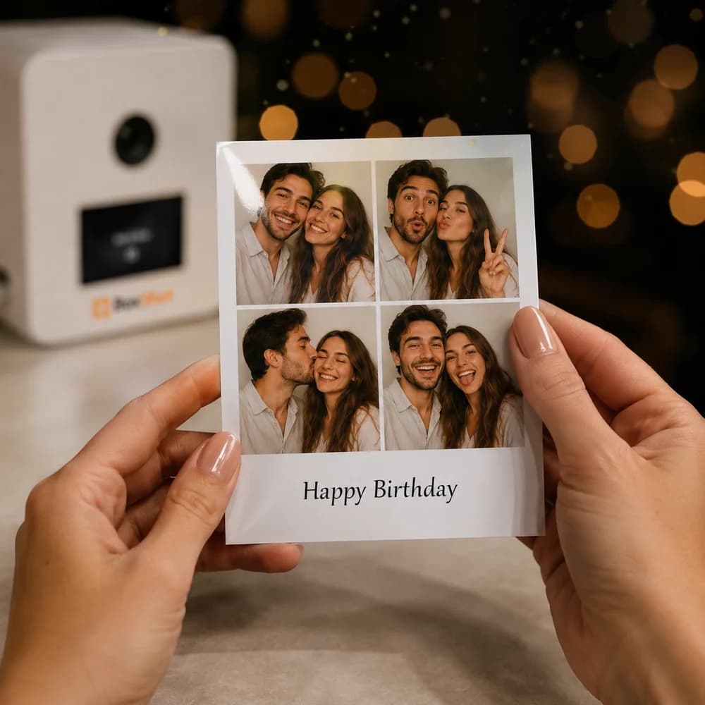 Frisch gedruckter Fotostreifen aus der BoxShot Fotobox mit Sofortdruck
