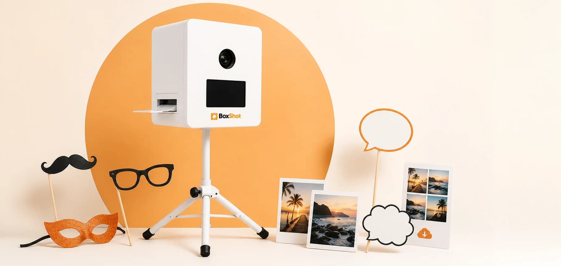 BoxShot Digital-Paket mit Fotobox, Online-Galerie und Requisiten